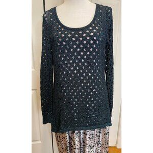 Vtg Rock & Republic Oversized Metallic Crochet Sweater Size M NYE Y2K Dark Fairy